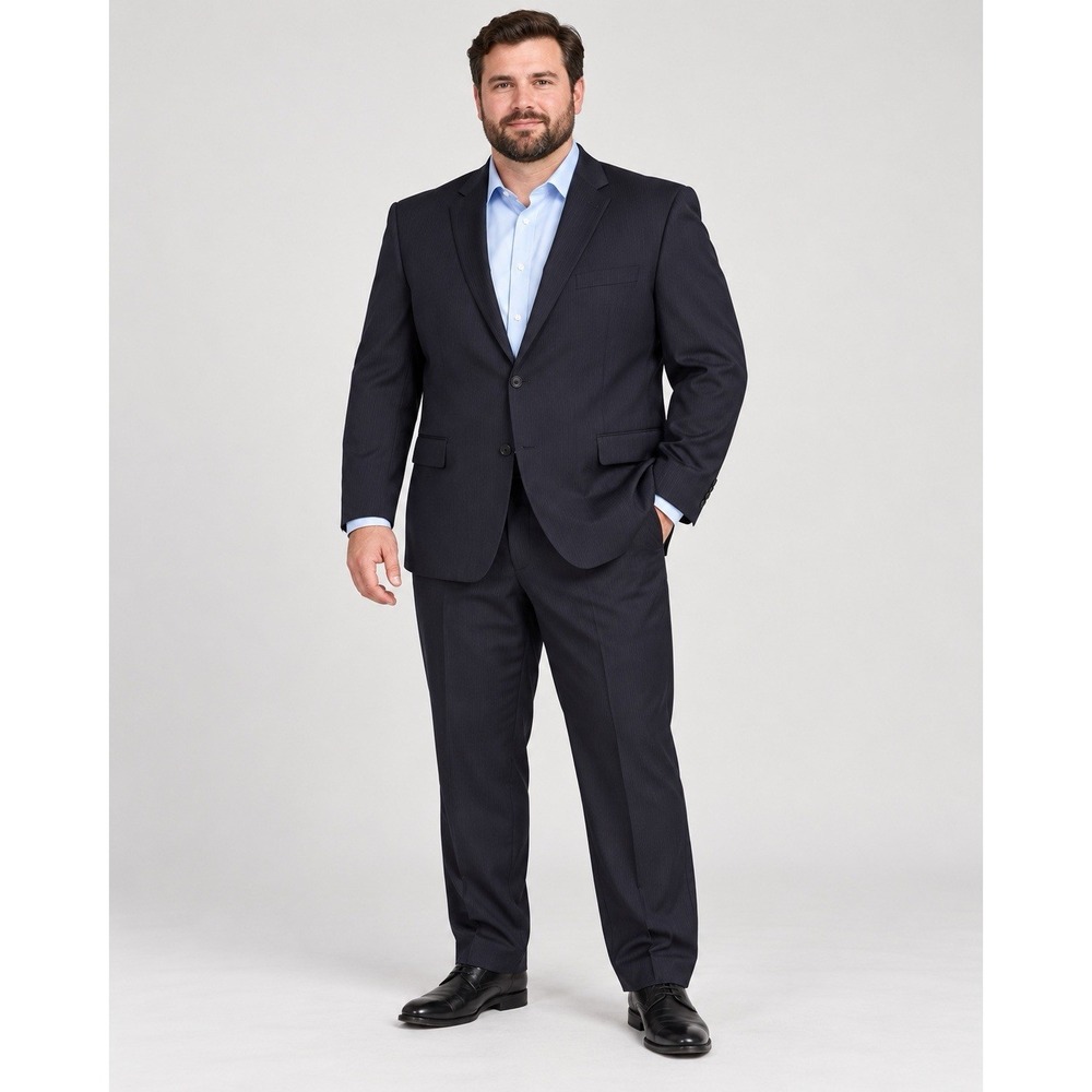 Stafford Men's 3 Piece Suit Set Navy Pinstripe Jacket 46 Pants 38x29 Shirt 17